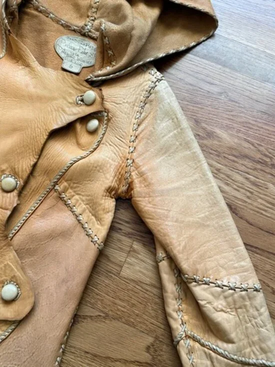 Vintage Pieles Pitic 70’s whipstitch leather raw edge festival hippie coat - Picture 11 of 13